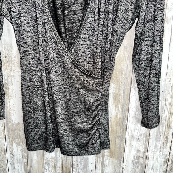 White House Black Market Grey Faux Wrap Blouse - Picture 2 of 5